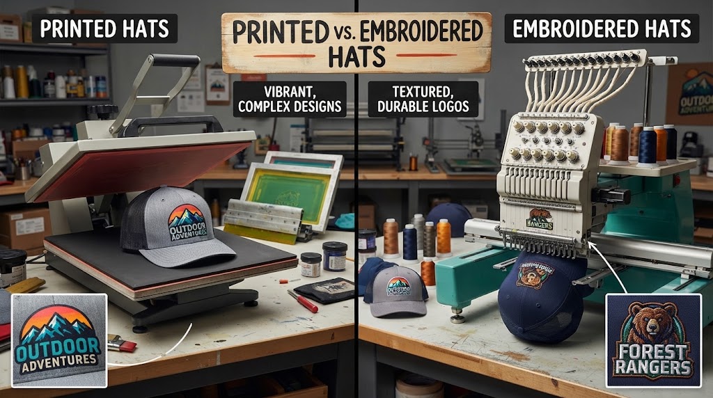 Printed hats vs embroidered hats Inkofly